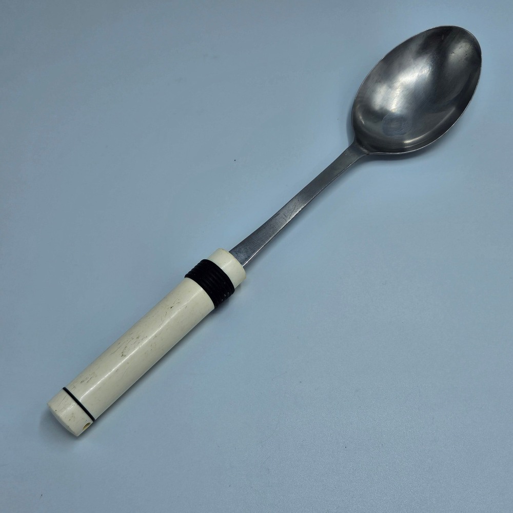 Pedrini Italy Vintage Stainless Serving Spoon Cream Round Handle Mid Century